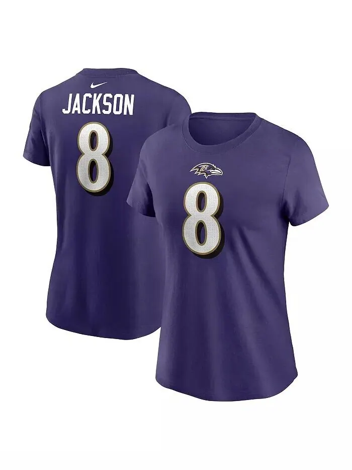 Женская фиолетовая футболка Lamar Jackson Baltimore Ravens с именем и номером игрока Nike — изображение 1 из 3, фиолетовый