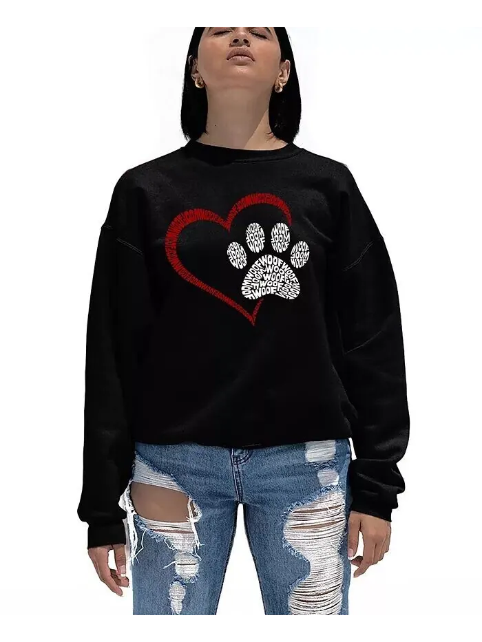 Женский свитшот с круглым вырезом с принтом Word Art Paw Heart La Pop Art — изображение 1 из 5, черный