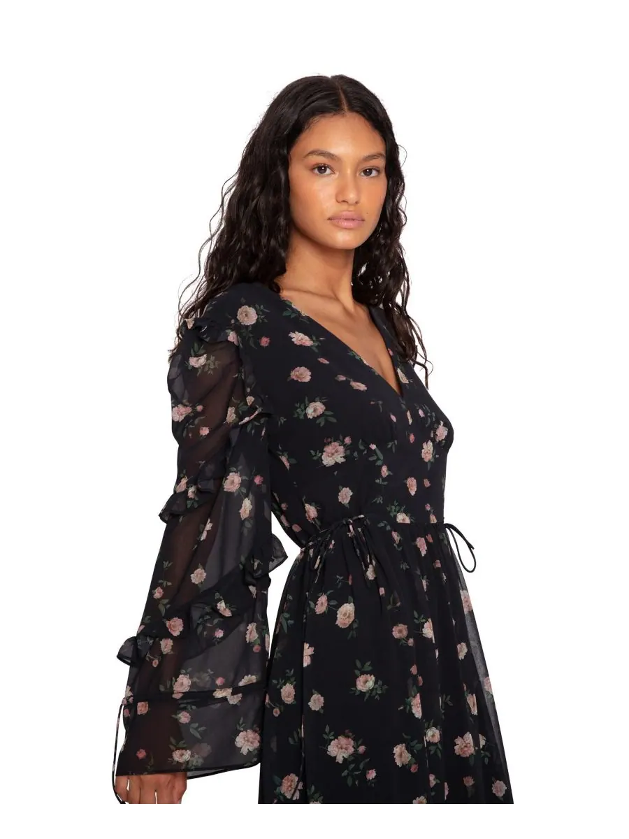 Женское длинное платье с цветочным принтом "Come As You Are" Belle & Bloom — изображение 2 из 4, черный