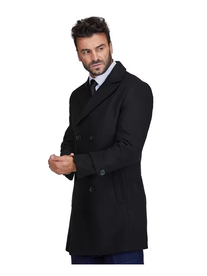 Мужское двубортное пальто из шерстяной смеси Pea Coat Dress Peacoat Braveman — изображение 3 из 4, черный