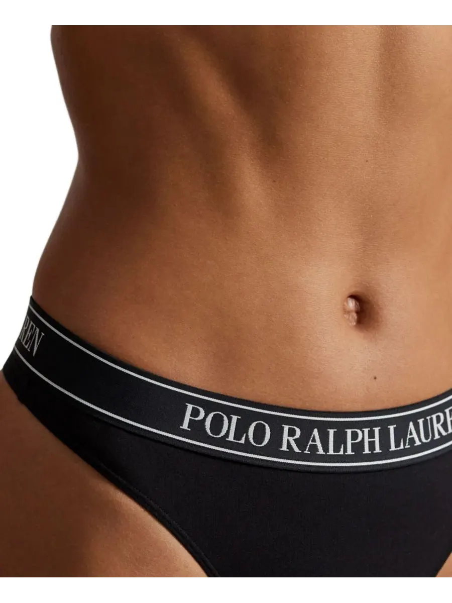 Женские стринги с высокой талией в рубчик, комплект из 3 штук Polo Ralph Lauren — изображение 2 из 4, черный