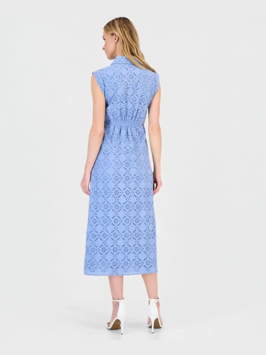 Женское платье-рубашка с вышивкой в технике ажурной вышивки Anne Klein — изображение 5 из 5, лагунный