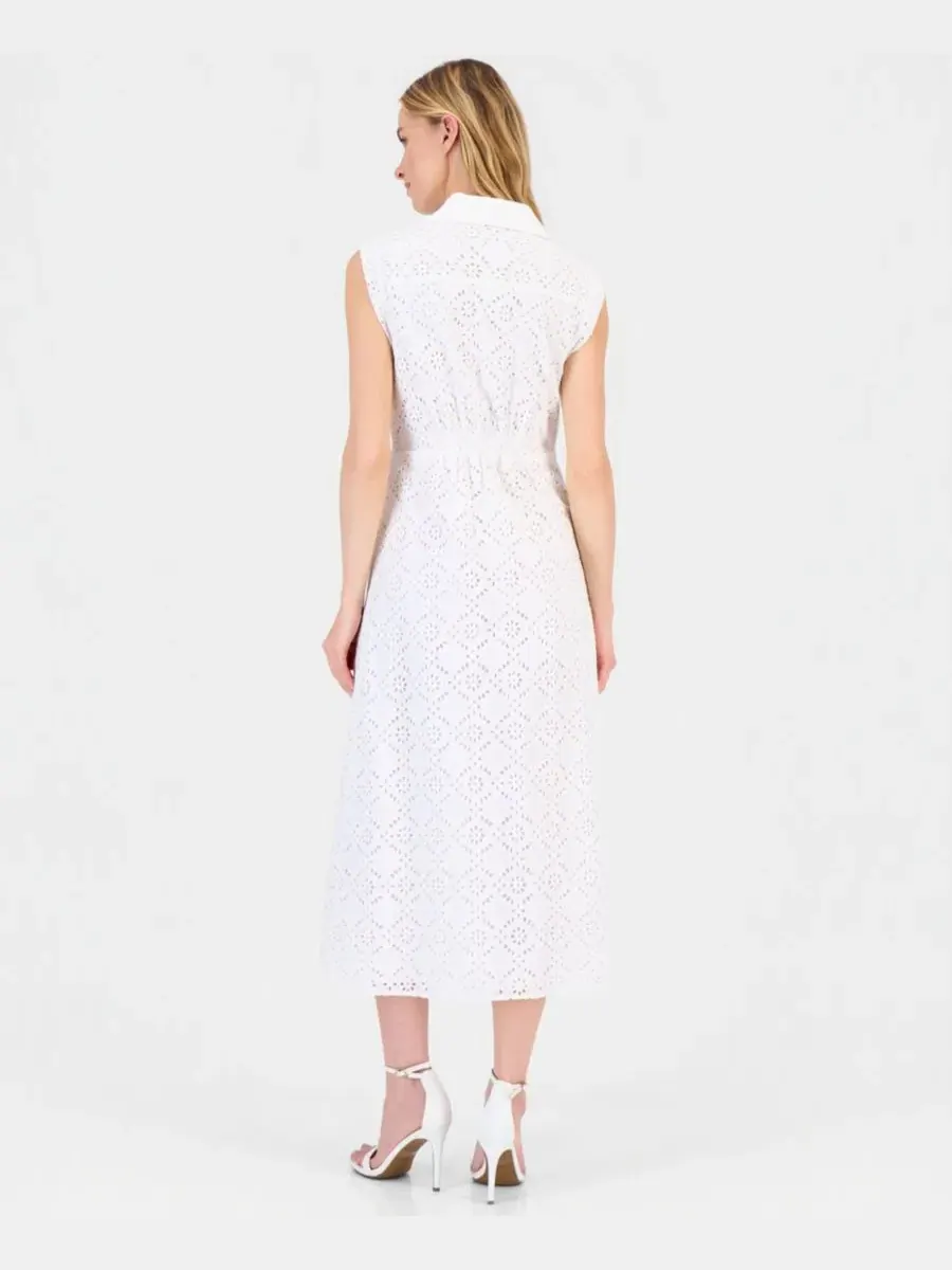 Женское платье-рубашка с вышивкой в технике ажурной вышивки Anne Klein — изображение 2 из 3, белый