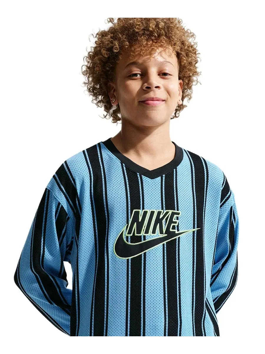 Детская полосатая толстовка с длинными рукавами для мальчиков 4-20 лет Nike — изображение 2 из 4, синий/черный