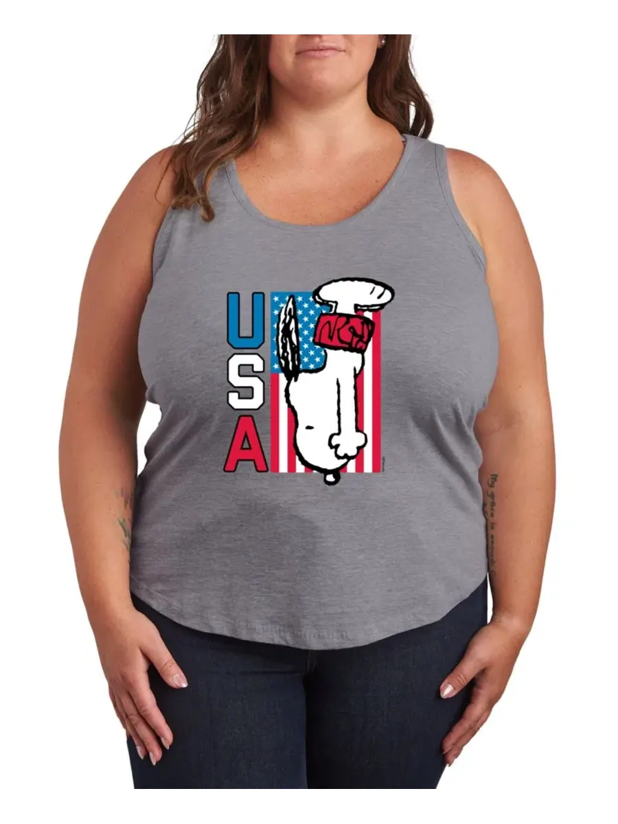Майка-борцовка с графическим принтом «Peanuts Snoopy Diving USA» больших размеров Hybrid Apparel — изображение 1 из 3, серый