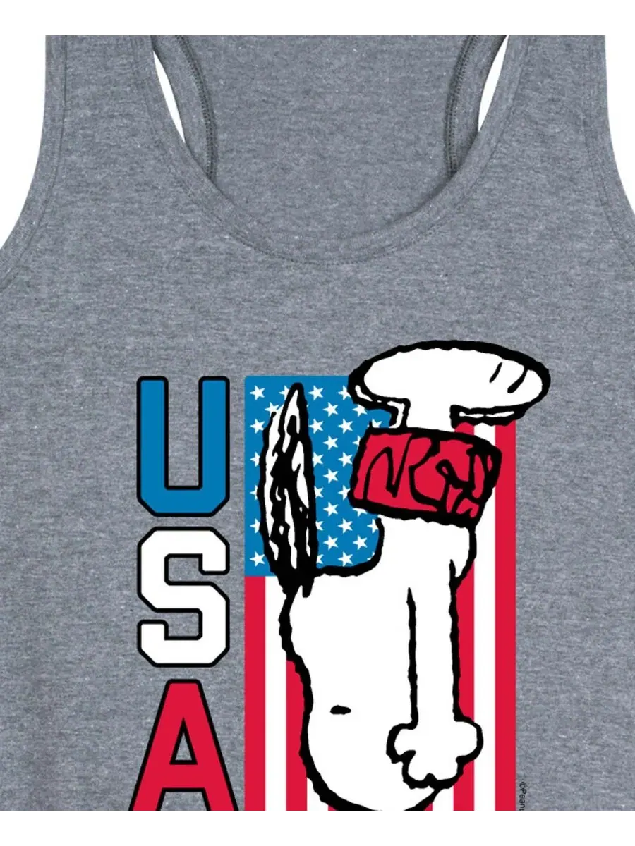 Майка-борцовка с графическим принтом «Peanuts Snoopy Diving USA» больших размеров Hybrid Apparel — изображение 2 из 3, серый