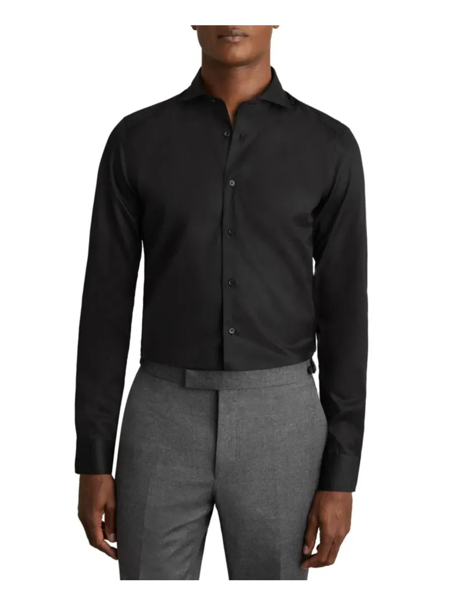 Мужская рубашка Storm Slim Fit из двухслойного хлопка Reiss — изображение 1 из 6, черный