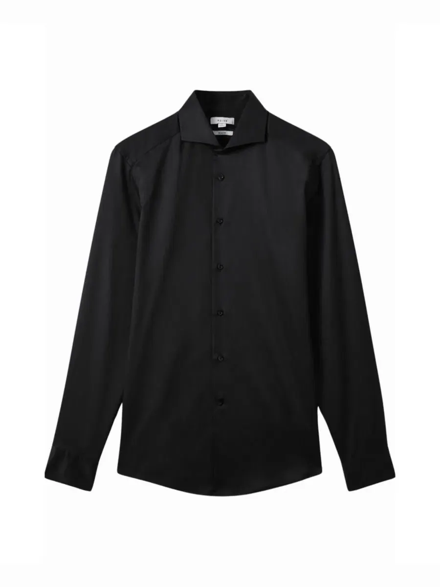 Мужская рубашка Storm Slim Fit из двухслойного хлопка Reiss — изображение 3 из 6, черный