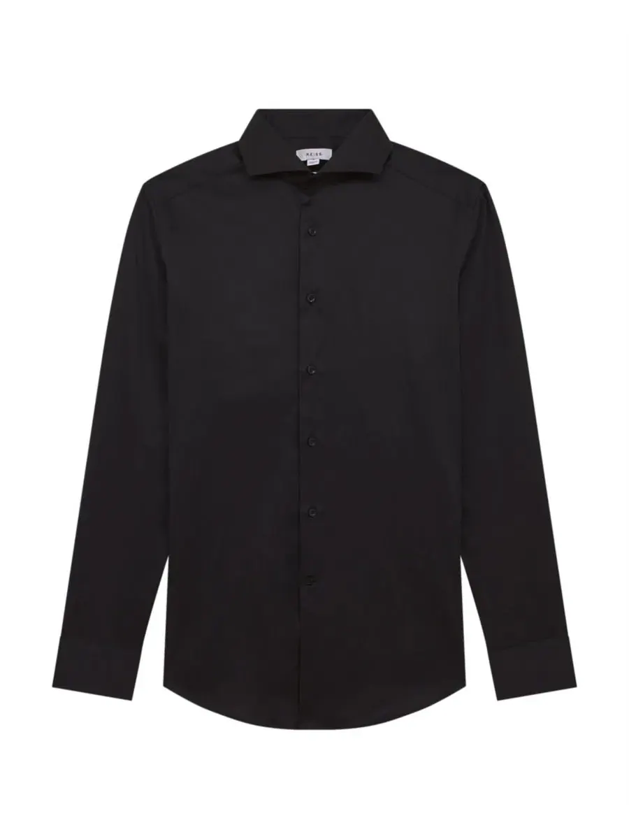 Мужская рубашка Storm Slim Fit из двухслойного хлопка Reiss — изображение 4 из 6, черный