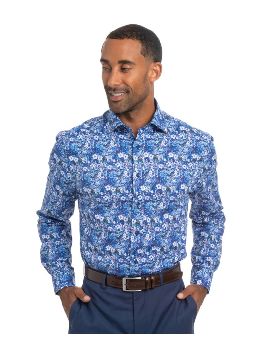 Мужская рубашка Hillside Floral Modern-Fit Nick Graham — изображение 2 из 7, темно-синий