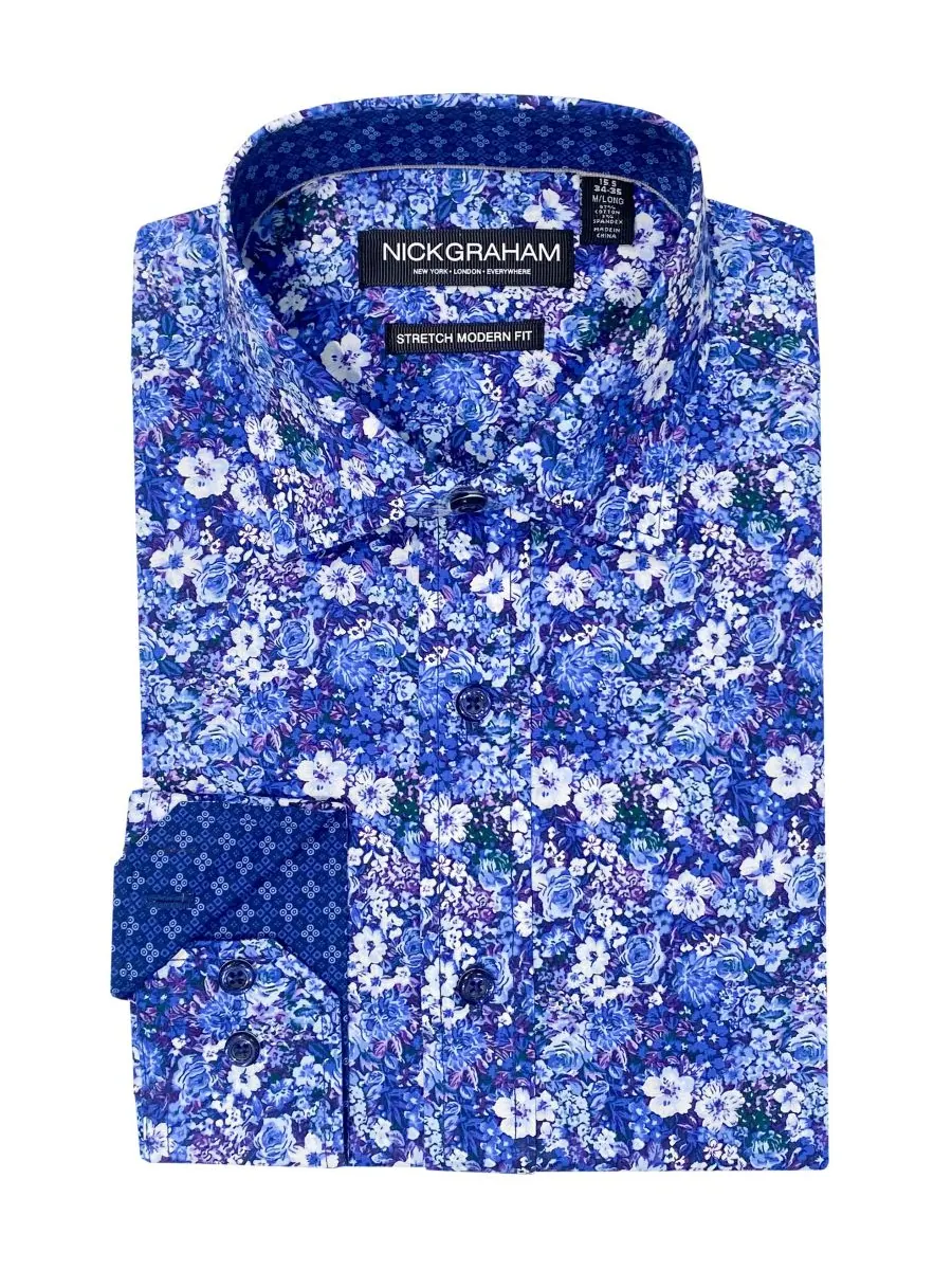 Мужская рубашка Hillside Floral Modern-Fit Nick Graham — изображение 7 из 7, темно-синий