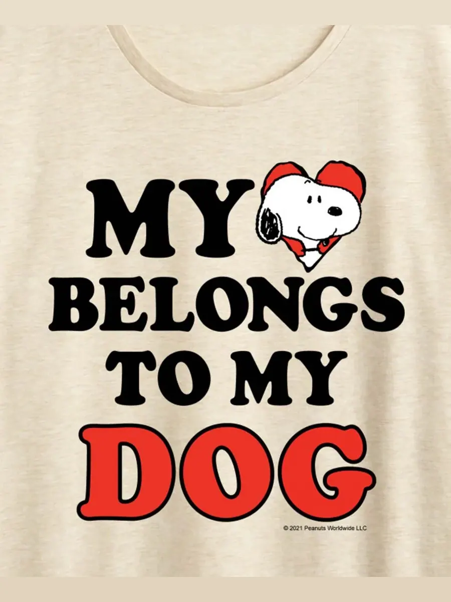 Женская футболка с коротким рукавом и принтом "Peanuts Snoopy My Heart Belongs To My Dog" Hybrid — изображение 2 из 3