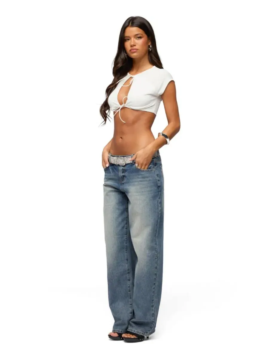 Топ на завязках Daniella Tie Crop Top Edikted — изображение 3 из 5, бежевый