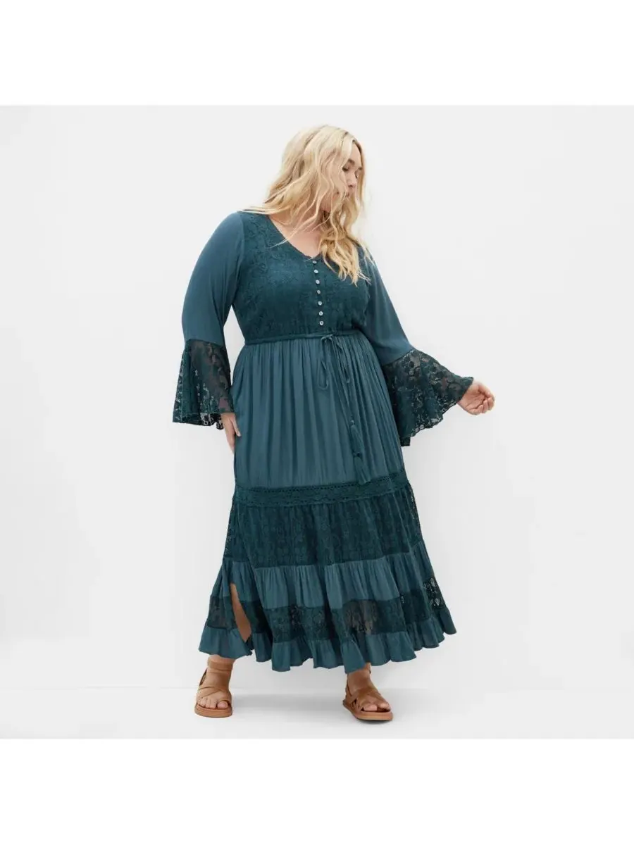 Женское кружевное макси-платье Tisha CITY CHIC — изображение 1 из 4, бирюзовый