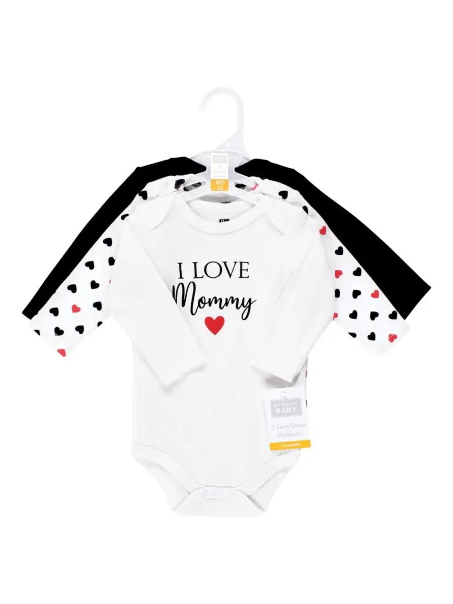 Комплект из 3 хлопковых боди с длинными рукавами Hudson Baby — изображение 2 из 5, красный черный