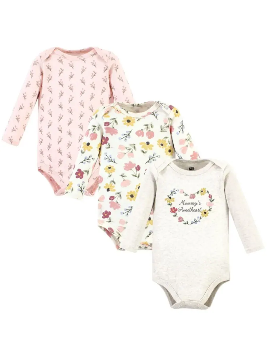 Комплект из 3 хлопковых боди с длинными рукавами Hudson Baby — изображение 1 из 5, цветочный