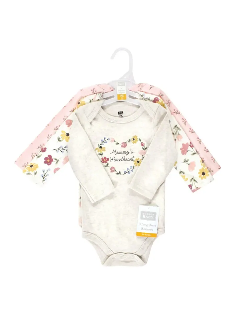 Комплект из 3 хлопковых боди с длинными рукавами Hudson Baby — изображение 2 из 5, цветочный
