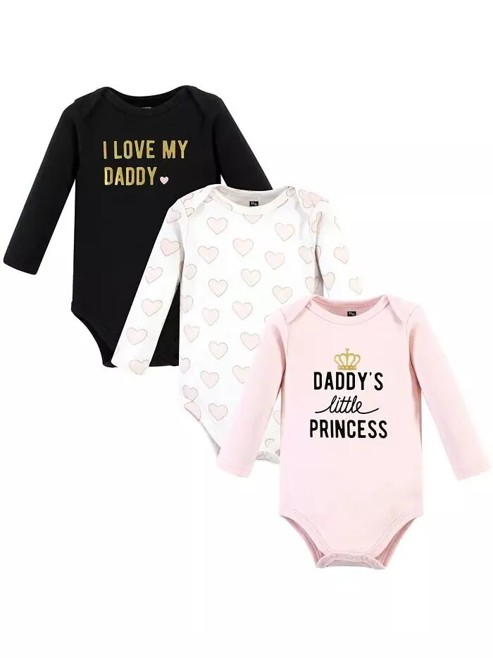 Хлопковые боди с длинными рукавами для маленьких девочек, упаковка Daddys Princess, 3 шт — изображение 1 из 5