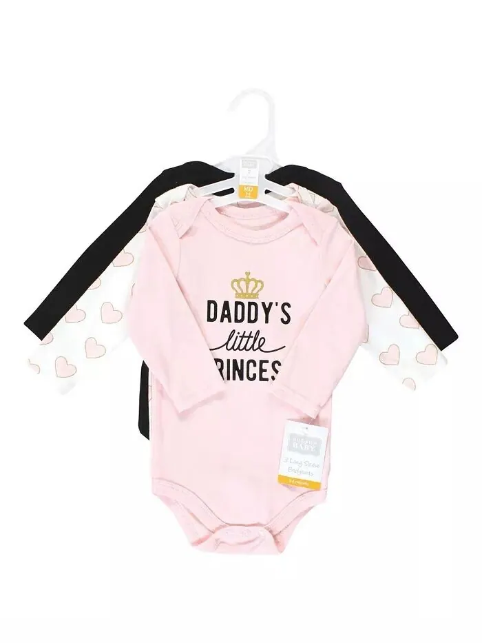 Хлопковые боди с длинными рукавами для маленьких девочек, упаковка Daddys Princess, 3 шт — изображение 3 из 5