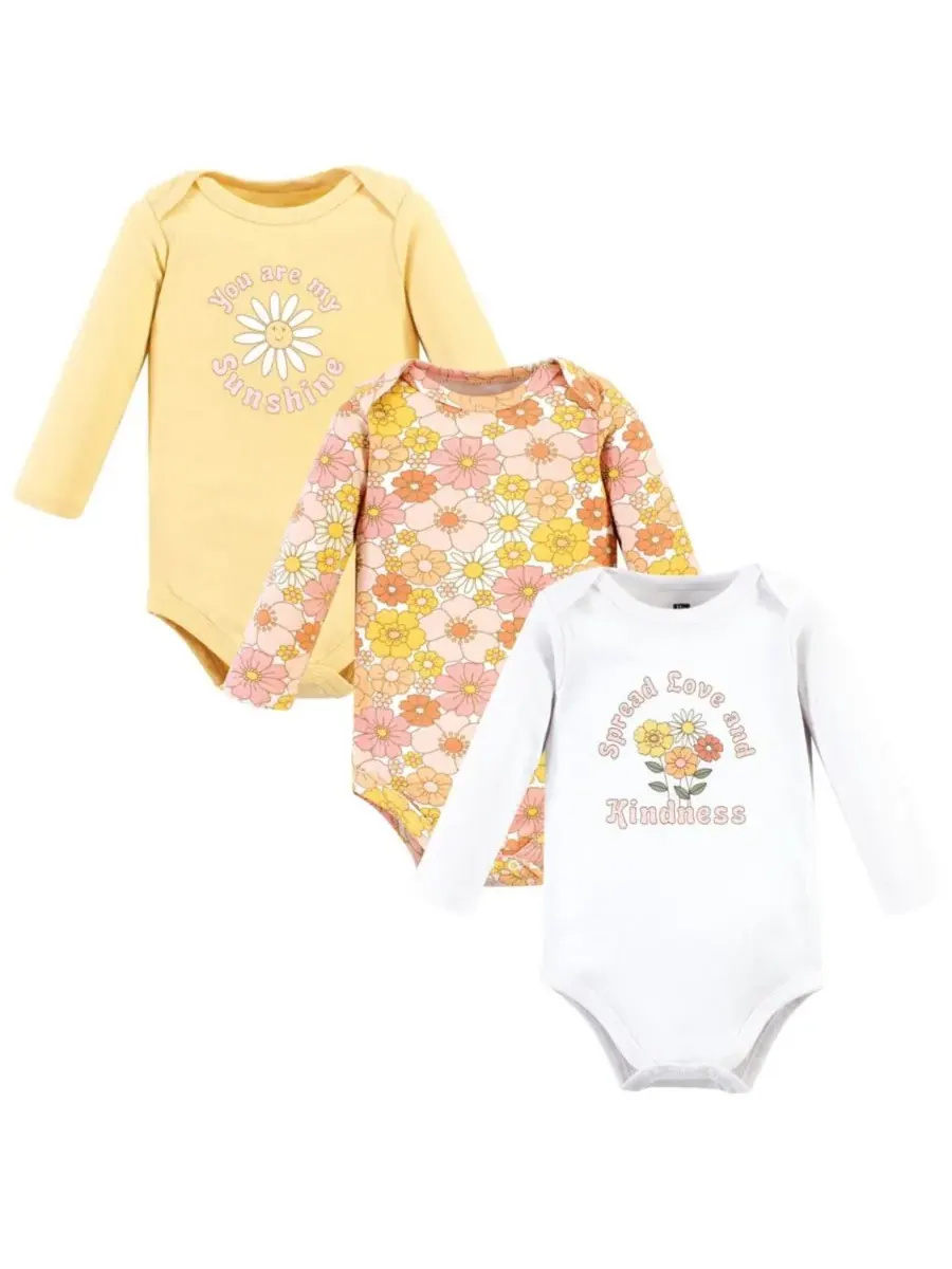 Комплект из 3 хлопковых боди с длинными рукавами Hudson Baby, Peace Love Flowers — изображение 1 из 5