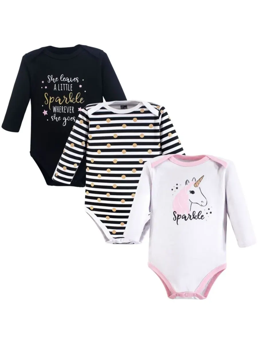 Комплект из 3 хлопковых боди с длинными рукавами Hudson Baby, Sparkle Unicorn — изображение 1 из 2