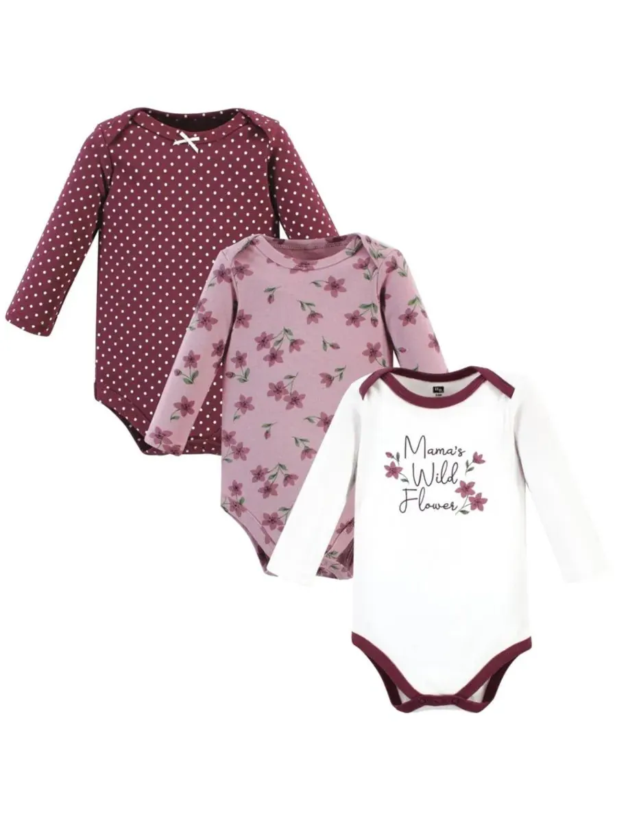 Комплект из 3 хлопковых боди с длинными рукавами Hudson Baby, Plum Wildflower 3 Pack — изображение 1 из 5