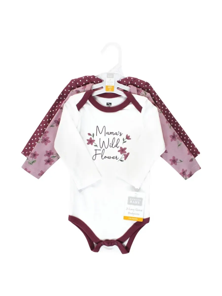 Комплект из 3 хлопковых боди с длинными рукавами Hudson Baby, Plum Wildflower 3 Pack — изображение 2 из 5