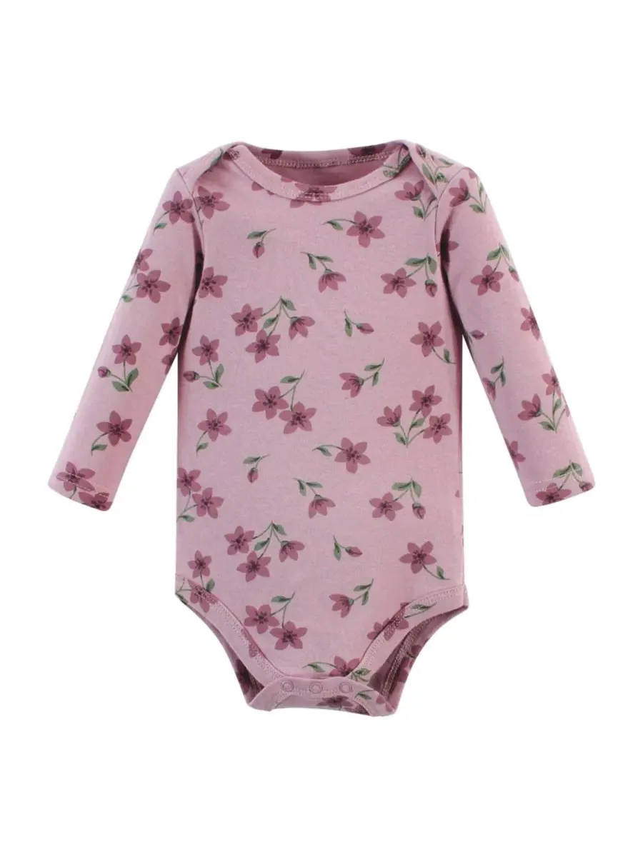 Комплект из 3 хлопковых боди с длинными рукавами Hudson Baby, Plum Wildflower 3 Pack — изображение 3 из 5