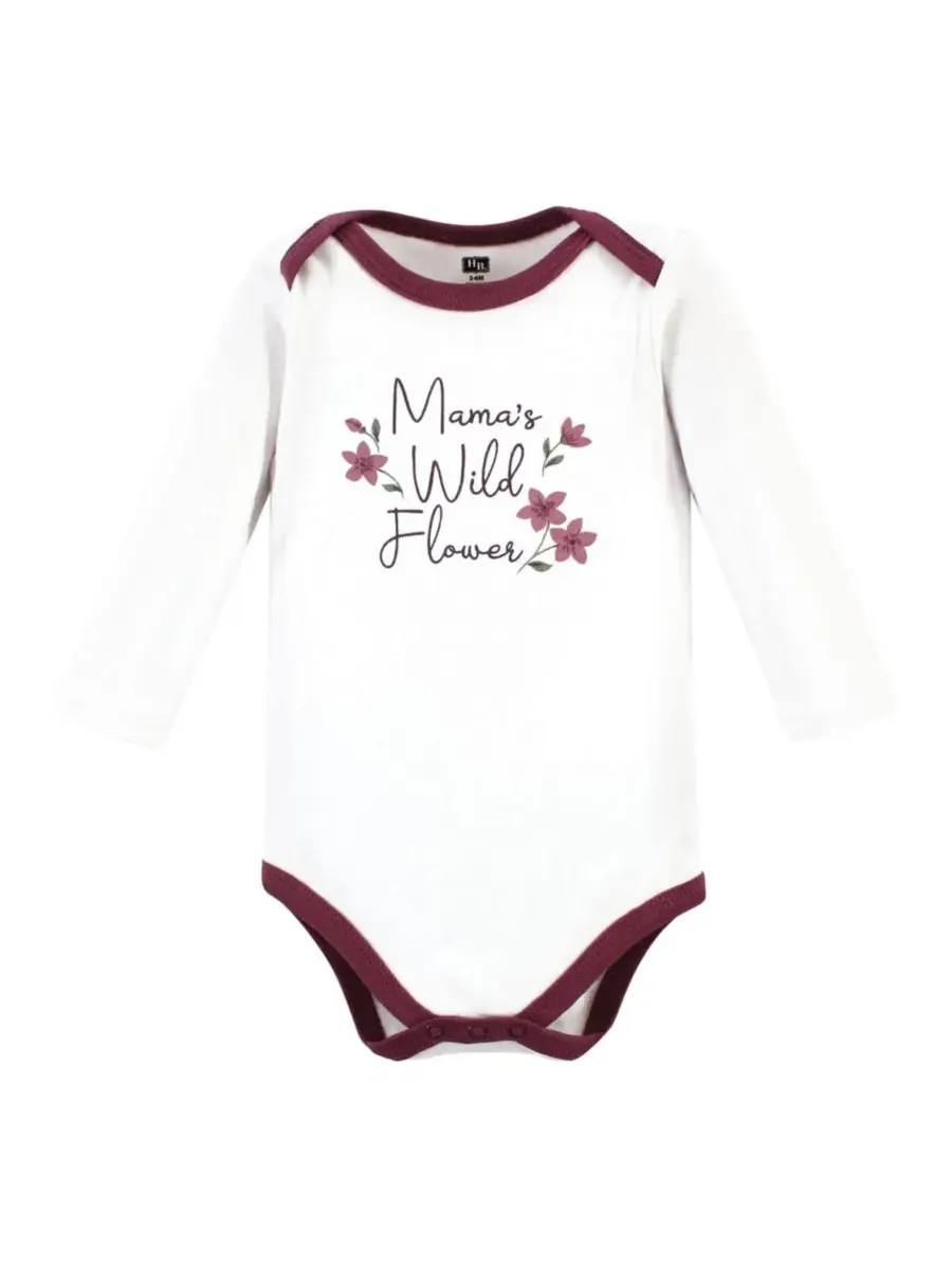 Комплект из 3 хлопковых боди с длинными рукавами Hudson Baby, Plum Wildflower 3 Pack — изображение 5 из 5