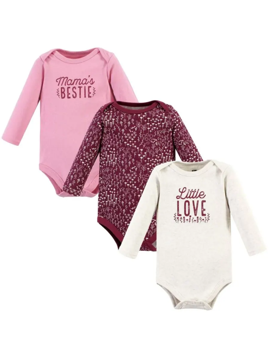 Комплект из 3 хлопковых боди с длинными рукавами Hudson Baby, Little Love Flowers 3-Pack — изображение 1 из 5