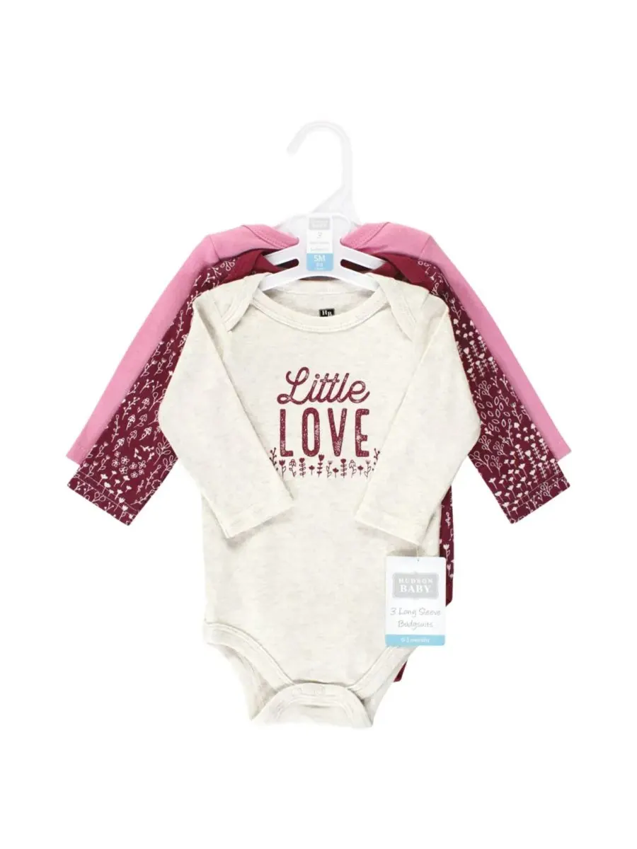 Комплект из 3 хлопковых боди с длинными рукавами Hudson Baby, Little Love Flowers 3-Pack — изображение 2 из 5