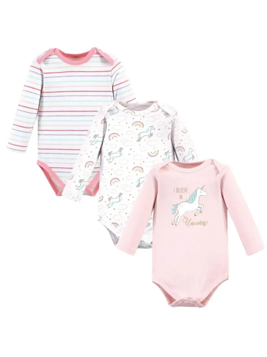Комплект из 3 хлопковых боди с длинными рукавами Hudson Baby, Glitter Unicorn — изображение 1 из 3