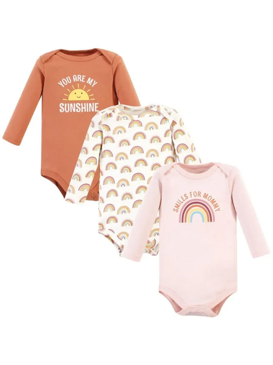 Комплект из 3 хлопковых боди с длинными рукавами Hudson Baby, Sunshine Rainbows 3-Pack — изображение 1 из 5