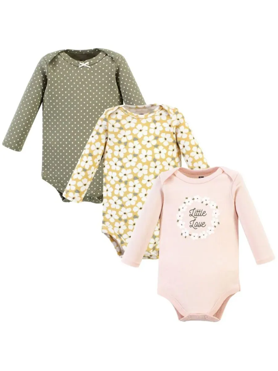 Комплект из 3 хлопковых боди с длинными рукавами Hudson Baby, Sage Floral Wreath 3 Pack — изображение 1 из 5