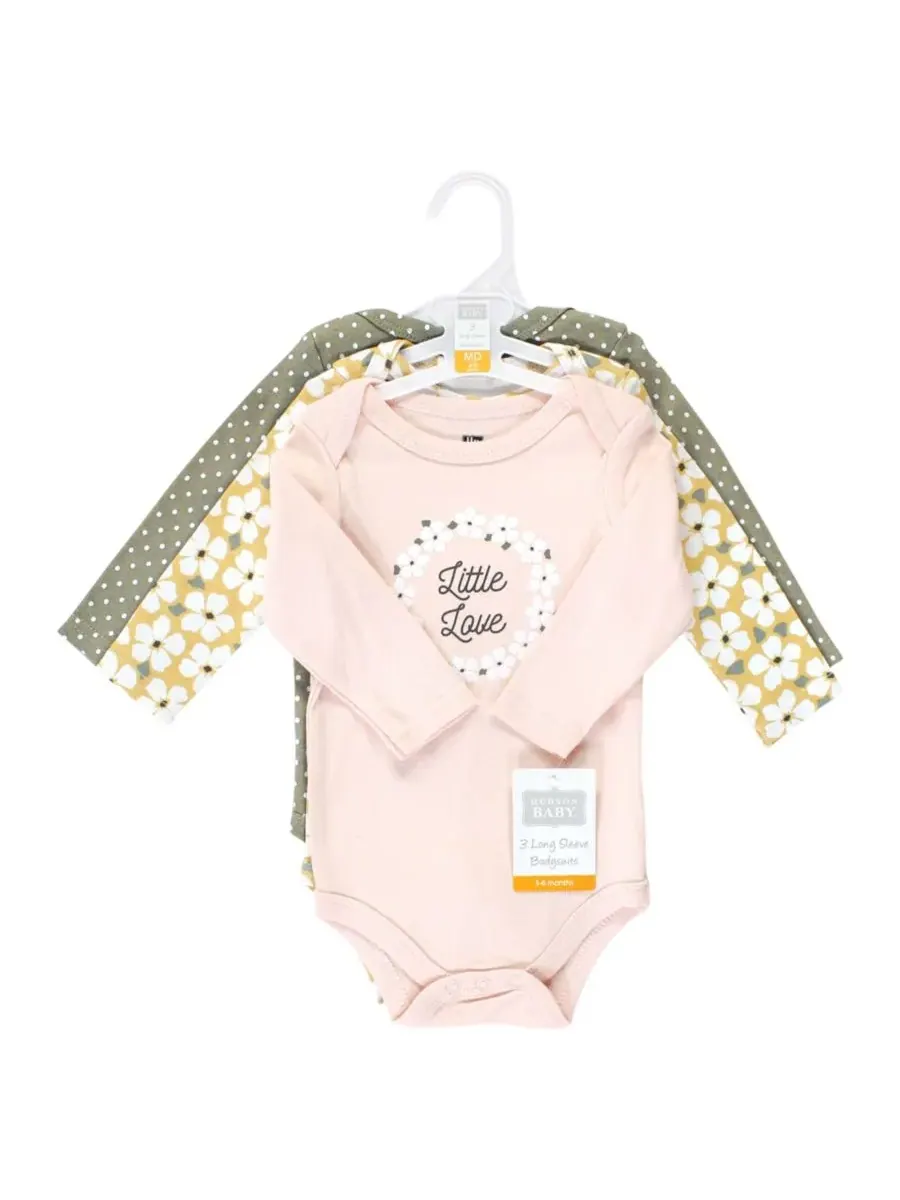 Комплект из 3 хлопковых боди с длинными рукавами Hudson Baby, Sage Floral Wreath 3 Pack — изображение 5 из 5