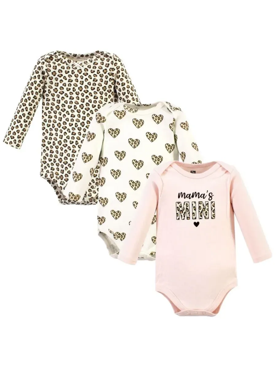 Комплект из 3 хлопковых боди с длинными рукавами Hudson Baby, леопард hearts 3 pack — изображение 1 из 5