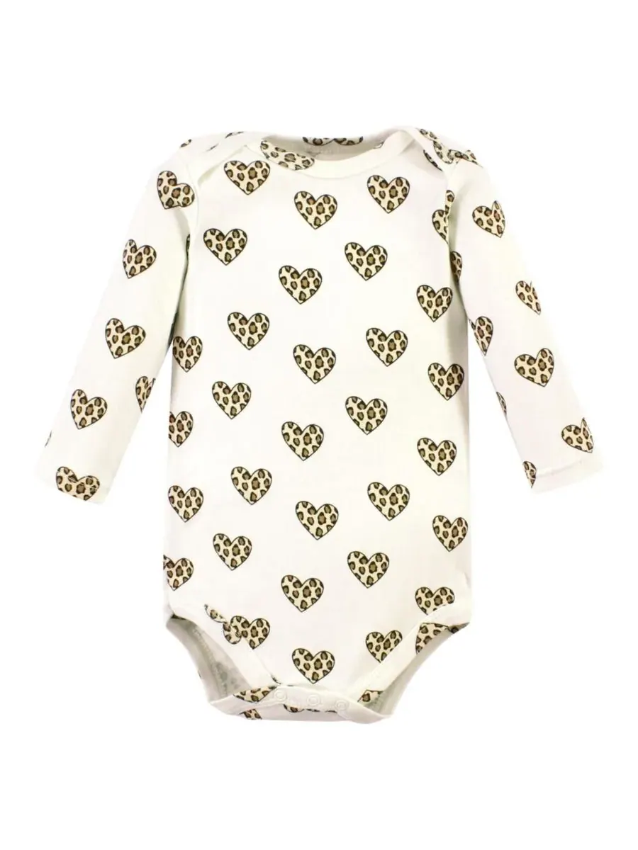 Комплект из 3 хлопковых боди с длинными рукавами Hudson Baby, леопард hearts 3 pack — изображение 3 из 5