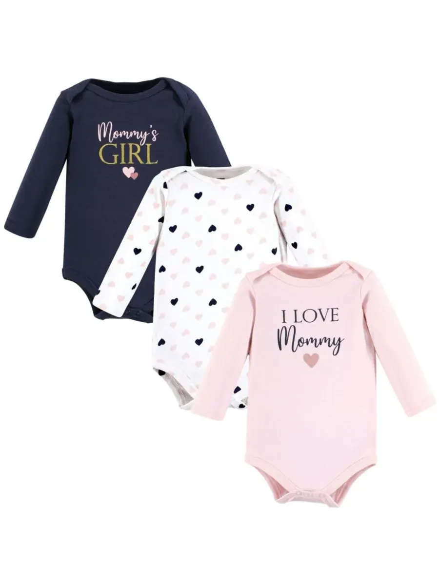 Комплект из 3 хлопковых боди с длинными рукавами Hudson Baby — изображение 1 из 5, розовый темно-синий