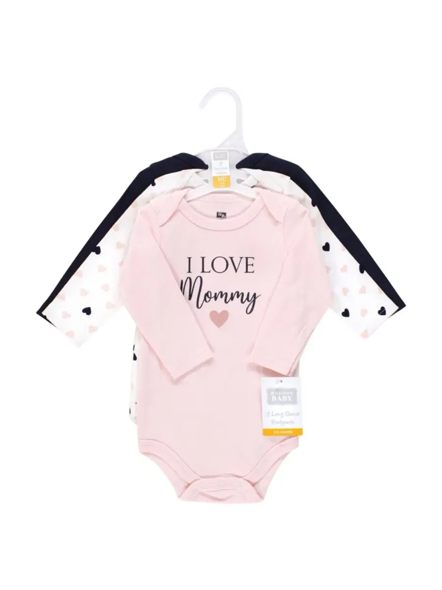 Комплект из 3 хлопковых боди с длинными рукавами Hudson Baby — изображение 2 из 5, розовый темно-синий