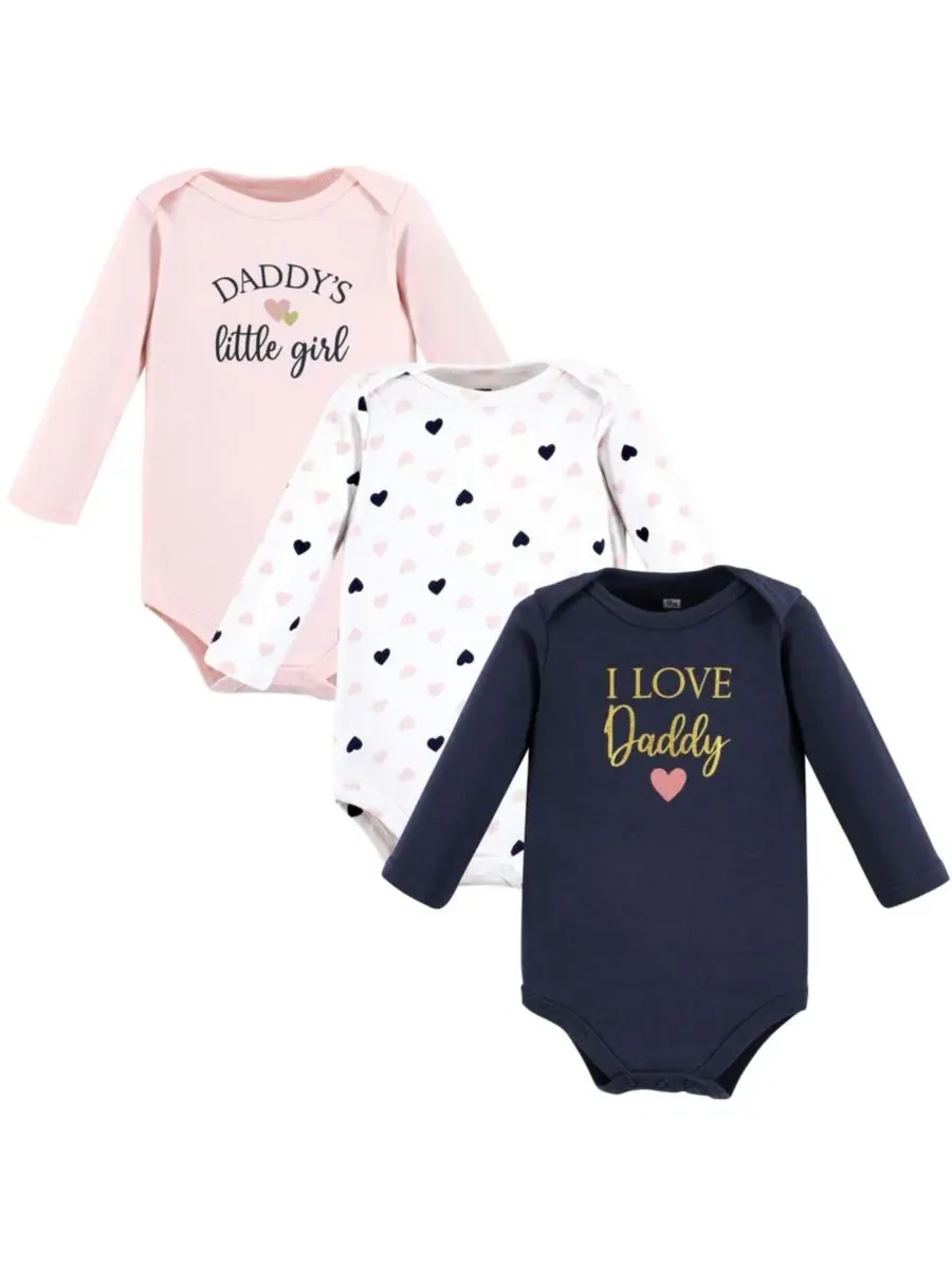 Комплект из 3 хлопковых боди с длинными рукавами Hudson Baby — изображение 1 из 5, розовый темно-синий