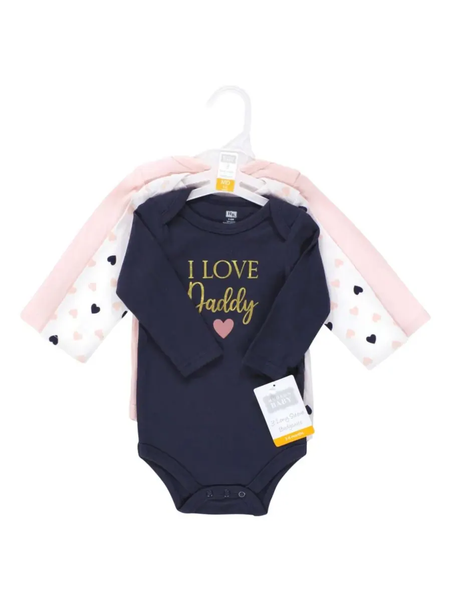 Комплект из 3 хлопковых боди с длинными рукавами Hudson Baby — изображение 2 из 5, розовый темно-синий