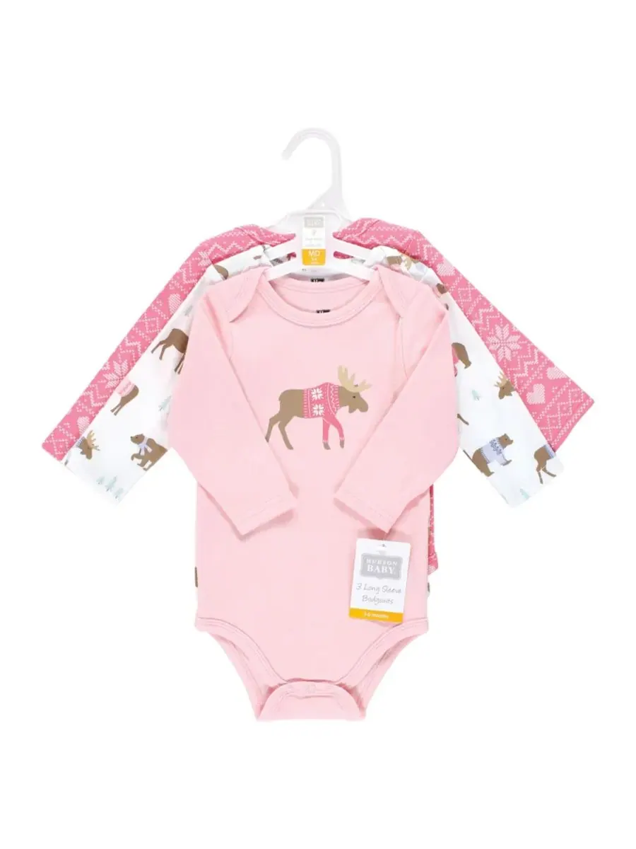 Комплект из 3 хлопковых боди с длинными рукавами Hudson Baby — изображение 4 из 5, розовый
