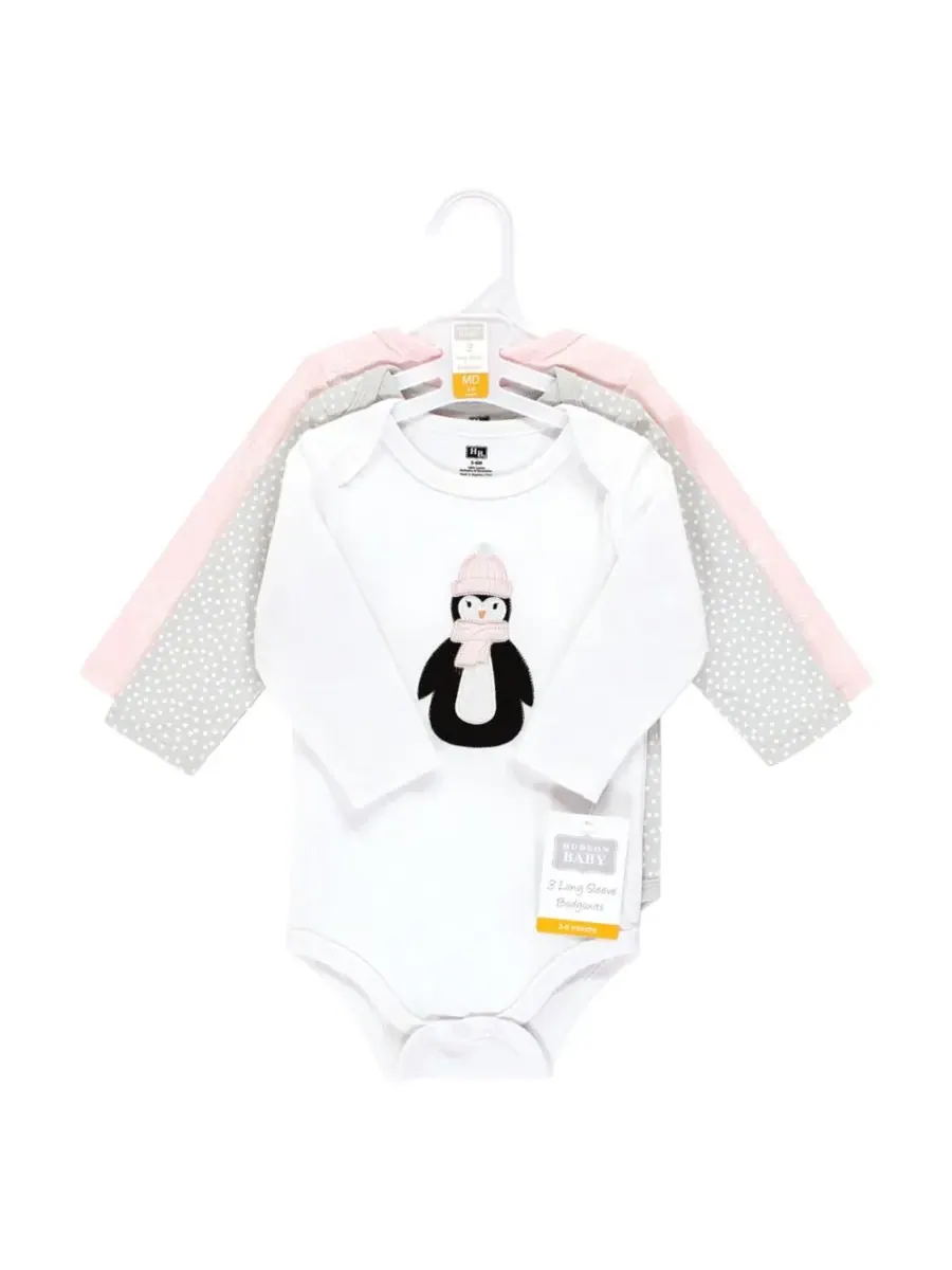 Комплект из 3 хлопковых боди с длинными рукавами Hudson Baby — изображение 5 из 5, розовый