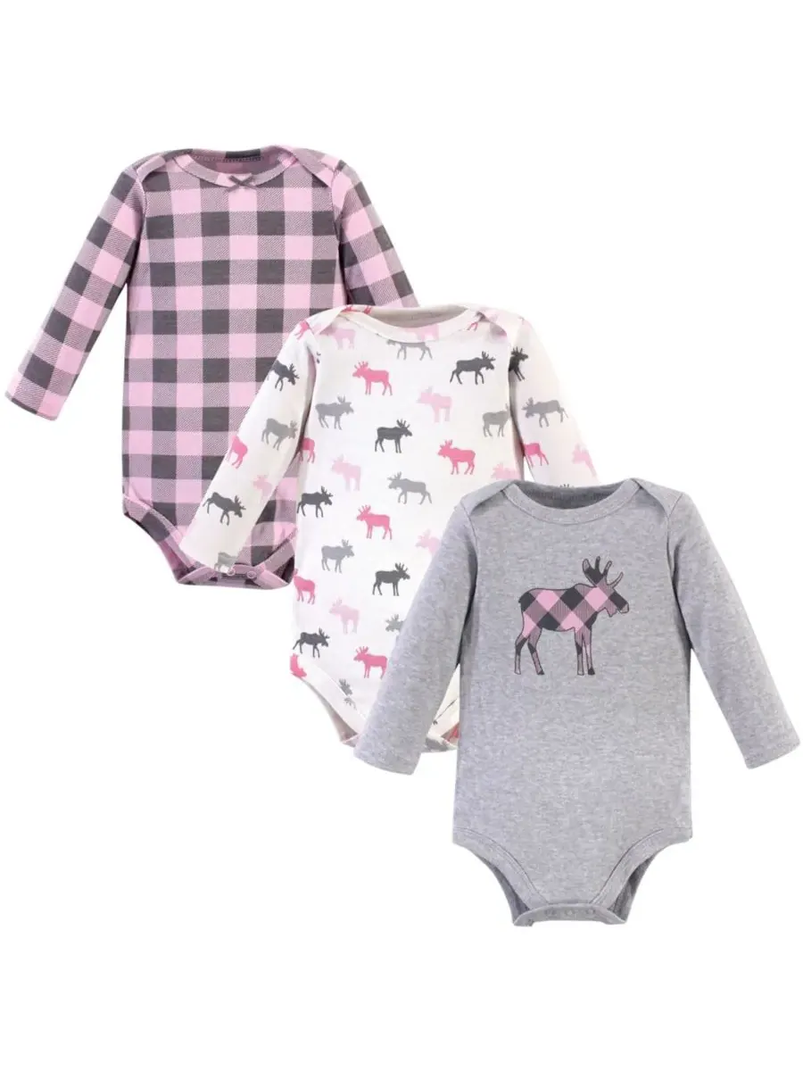 Комплект из 3 хлопковых боди с длинными рукавами Hudson Baby — изображение 1 из 3, розовый