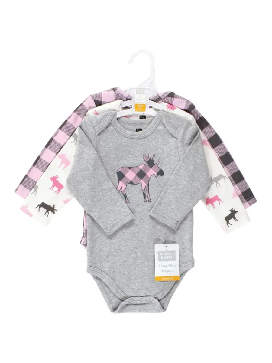 Комплект из 3 хлопковых боди с длинными рукавами Hudson Baby — изображение 2 из 3, розовый
