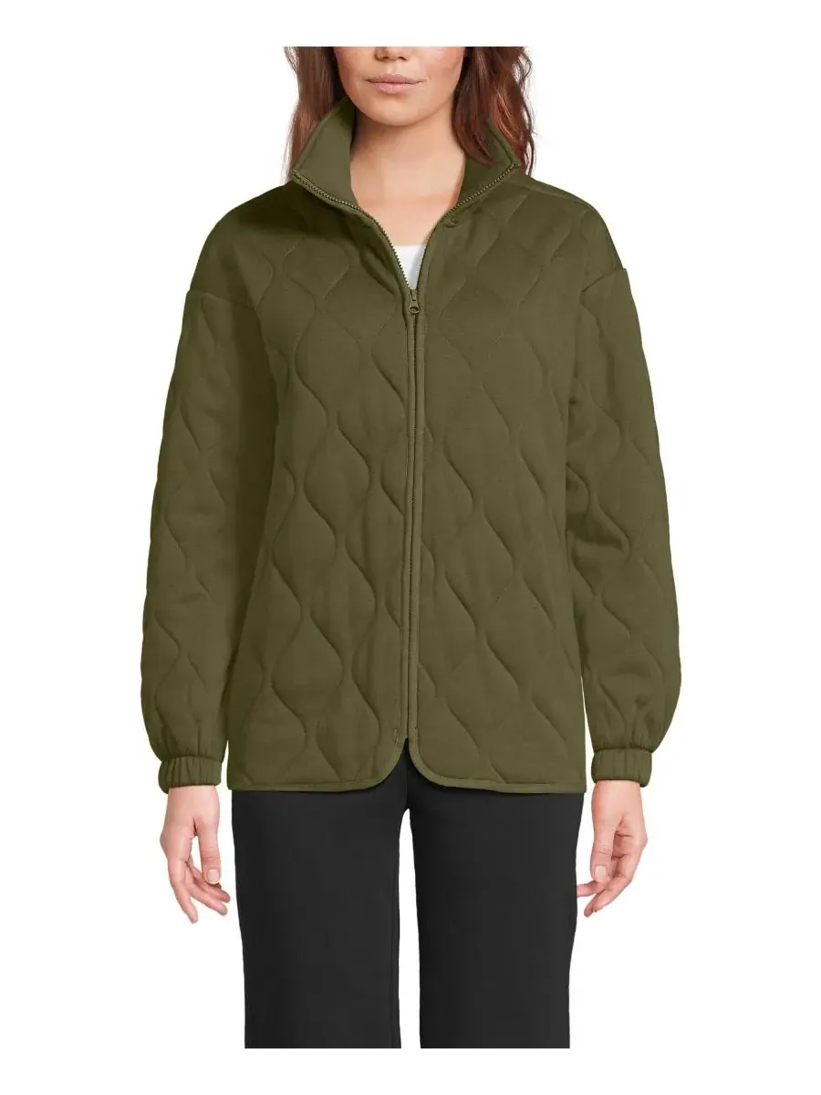Женская стеганая куртка RainDefense Serious Sweats на молнии Lands' End, оливковый drab