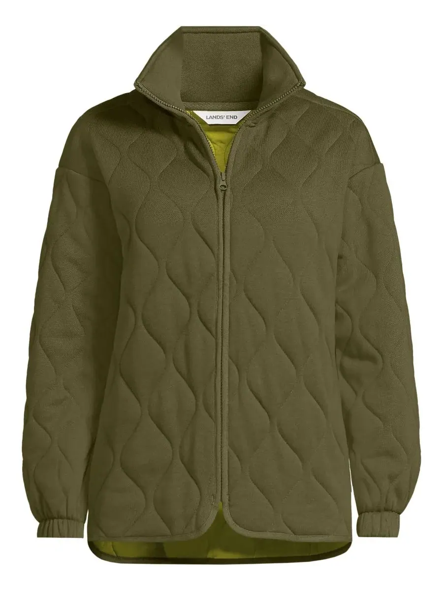 Женская стеганая куртка RainDefense Serious Sweats на молнии Lands' End, оливковый drab — изображение 2 из 4