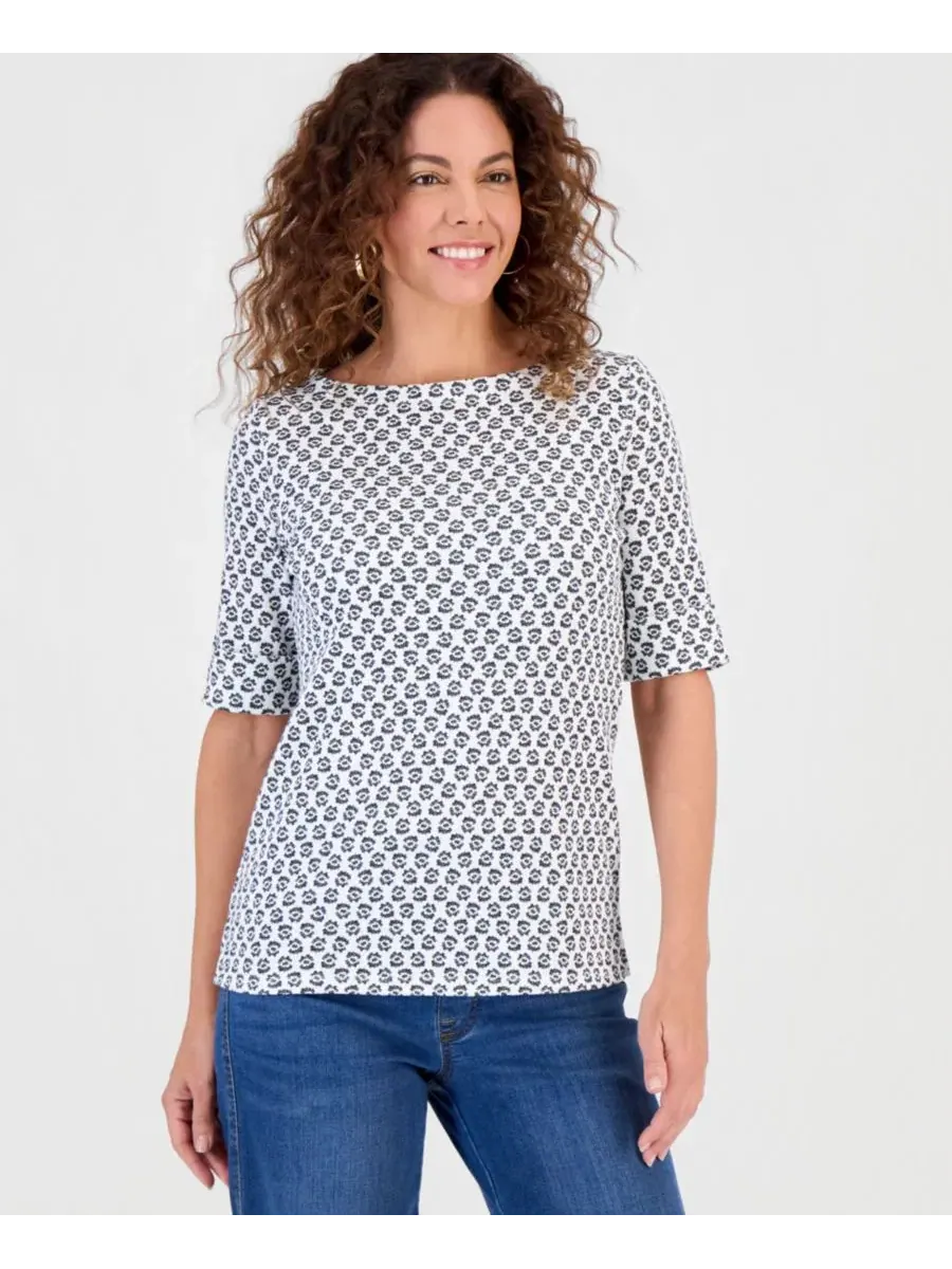 Вязаный топ с вырезом-лодочкой Style & Co — изображение 1 из 3, яркий белый