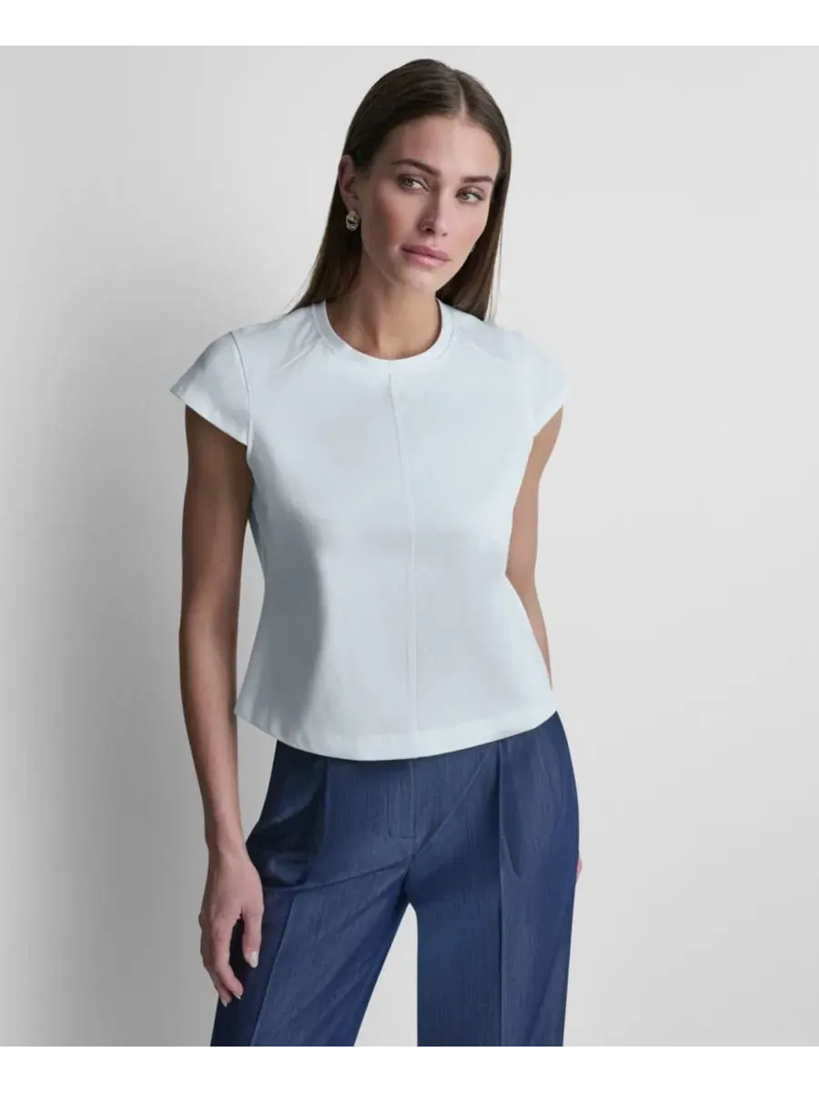 Женская трикотажная блузка City Ponte с короткими рукавами Dkny — изображение 1 из 7, светлый синий