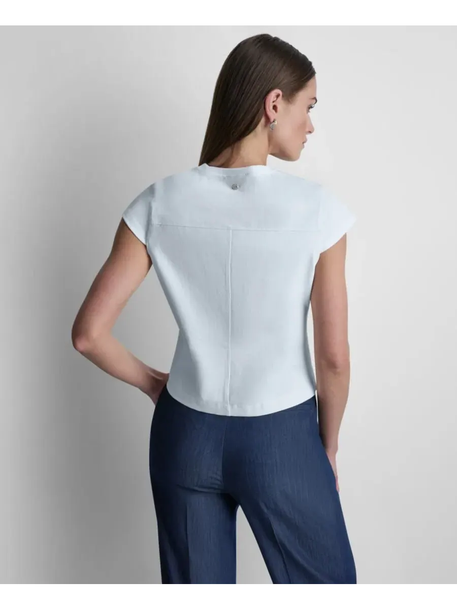 Женская трикотажная блузка City Ponte с короткими рукавами Dkny — изображение 2 из 7, светлый синий